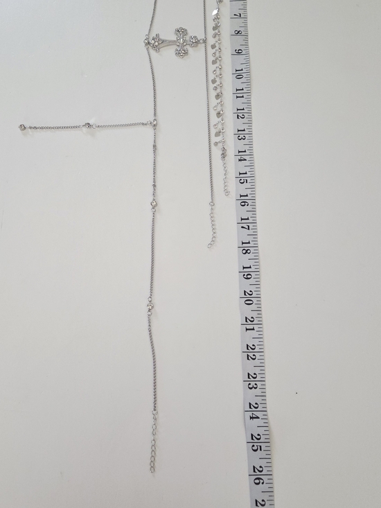 Silver Layered Cross Pendant Necklace - Picture 9 of 9